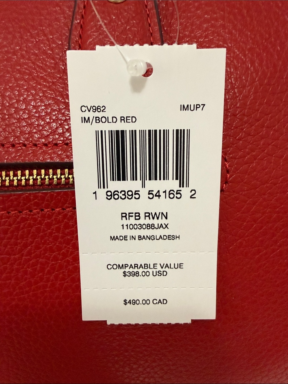 COACH Red Pebbled Leather Satchel with Gold Hardware - Picture 12 of 12